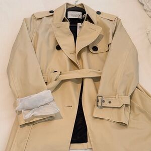 Coach Beige Trench Coat with Dark Button Accents